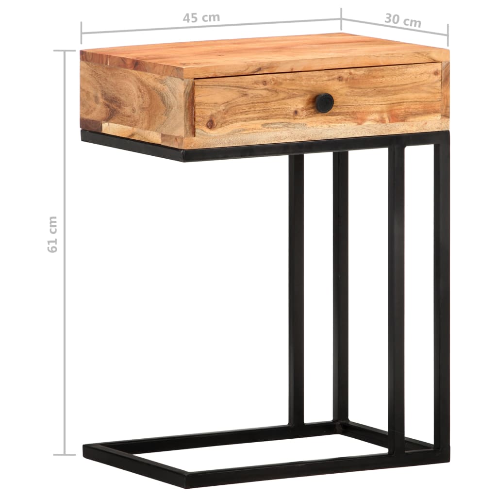 Mesa auxiliar forma de U madera maciza de acacia 45x30x61 cm