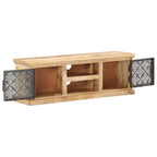 Mueble de TV puertas de acero madera maciza mango 120x30x40 cm