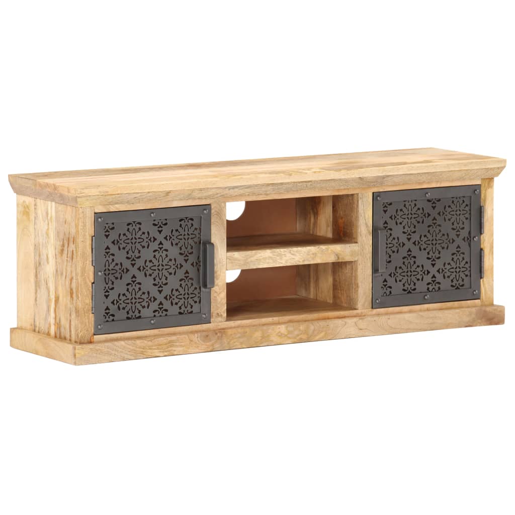 Mueble de TV puertas de acero madera maciza mango 120x30x40 cm