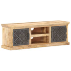 Mueble de TV puertas de acero madera maciza mango 120x30x40 cm