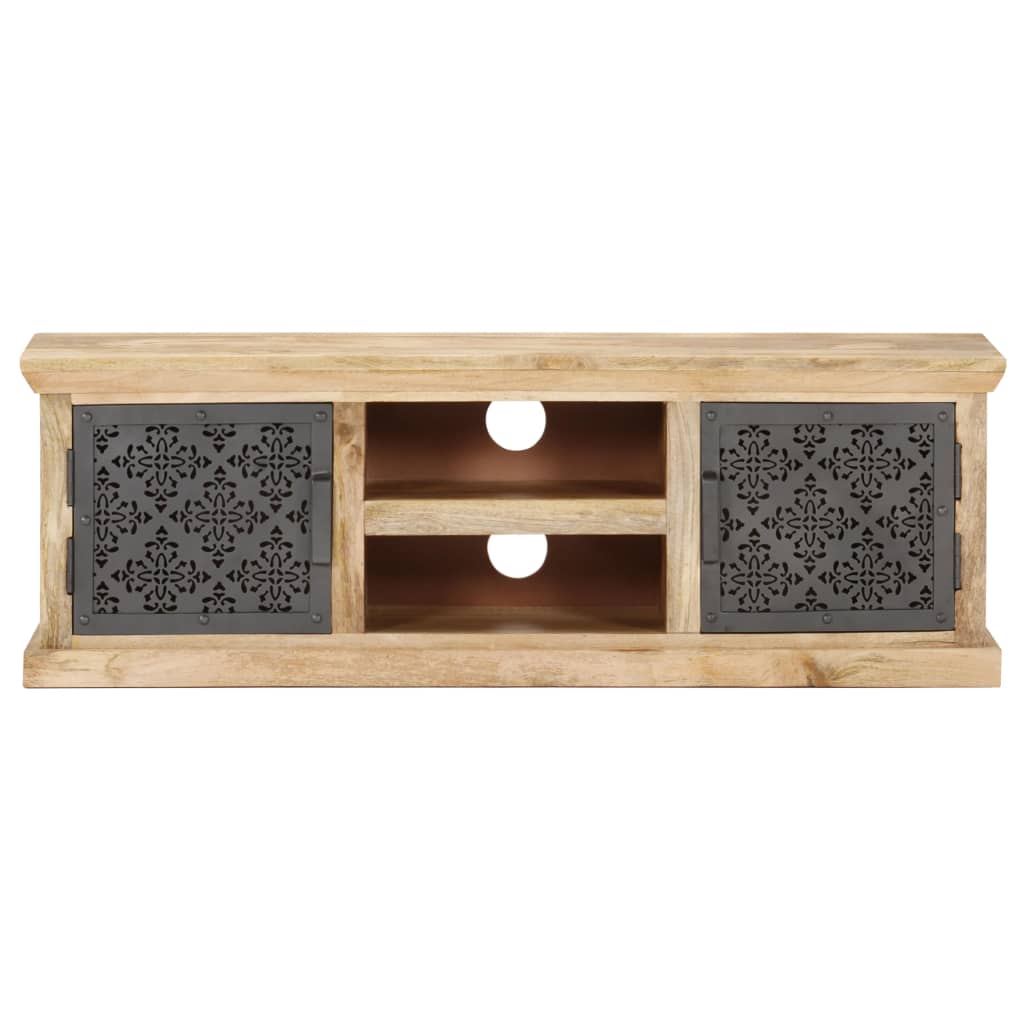 Mueble de TV puertas de acero madera maciza mango 120x30x40 cm