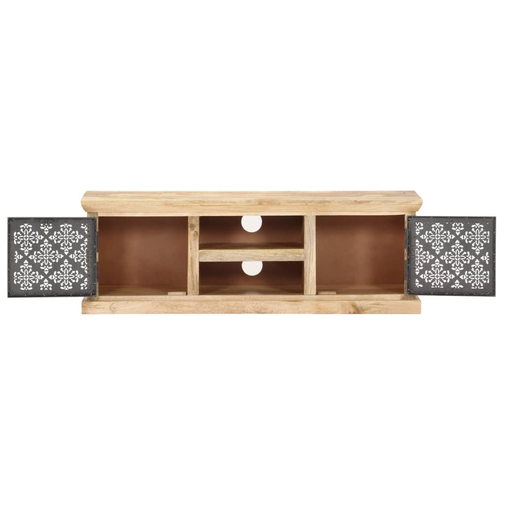 Mueble de TV puertas de acero madera maciza mango 120x30x40 cm
