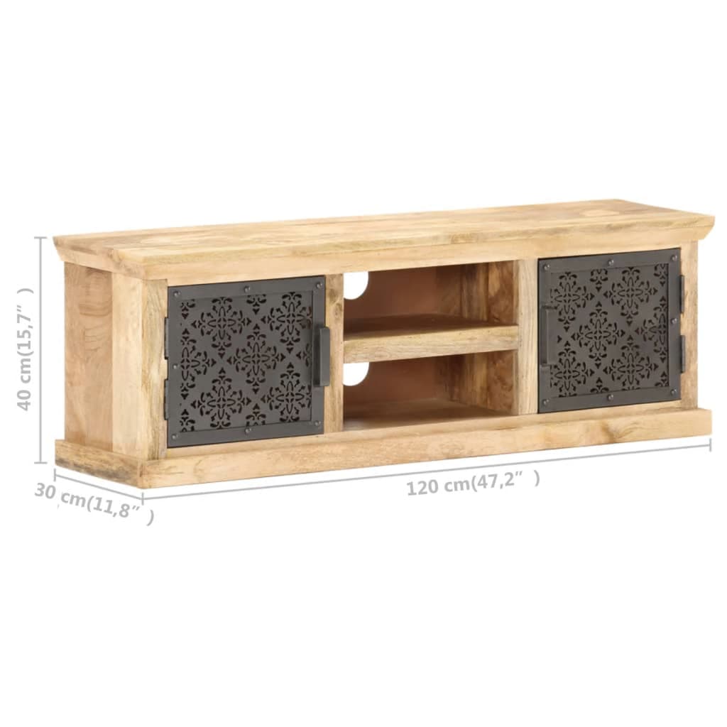 Mueble de TV puertas de acero madera maciza mango 120x30x40 cm