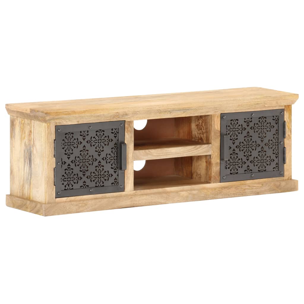 Mueble de TV puertas de acero madera maciza mango 120x30x40 cm