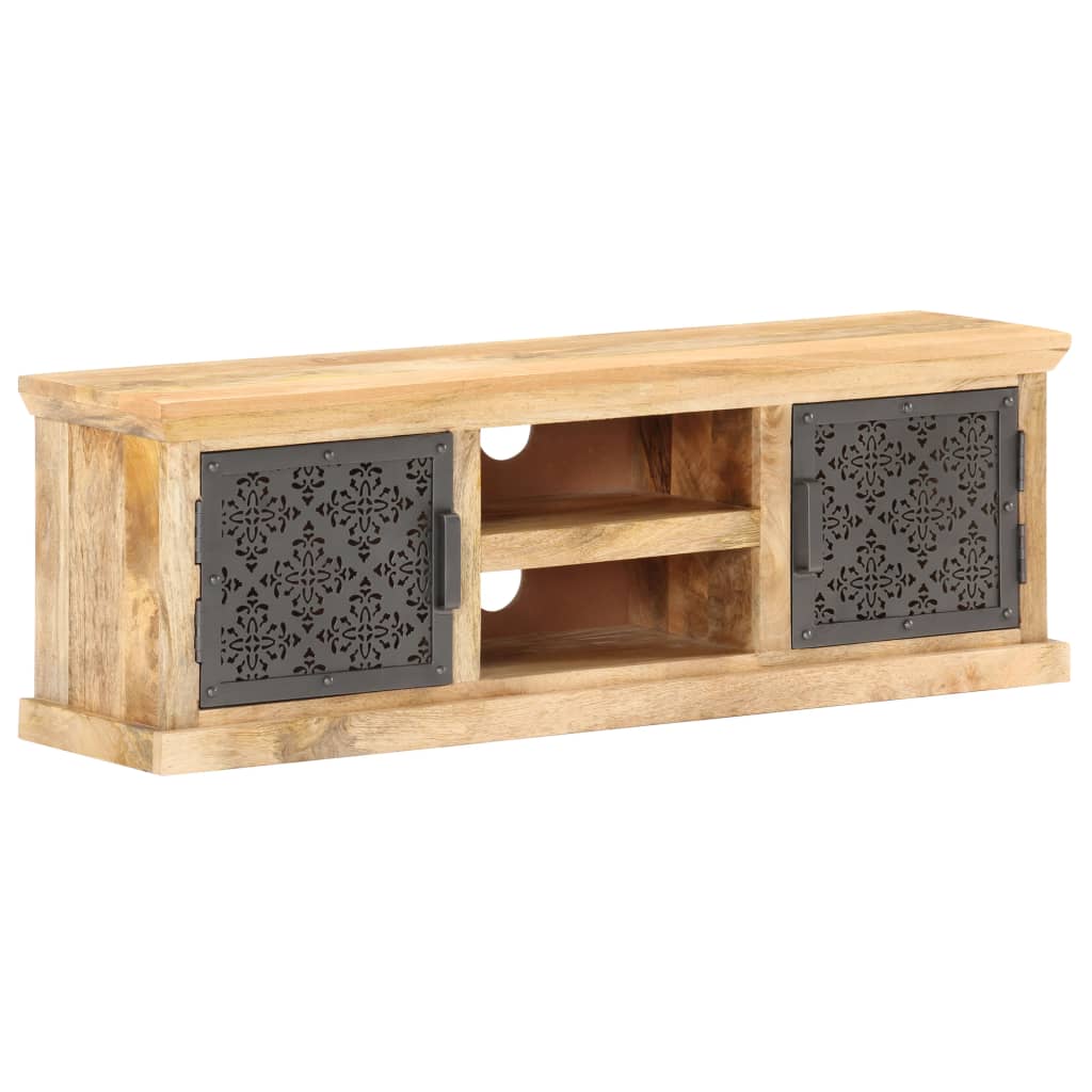 Mueble de TV puertas de acero madera maciza mango 120x30x40 cm