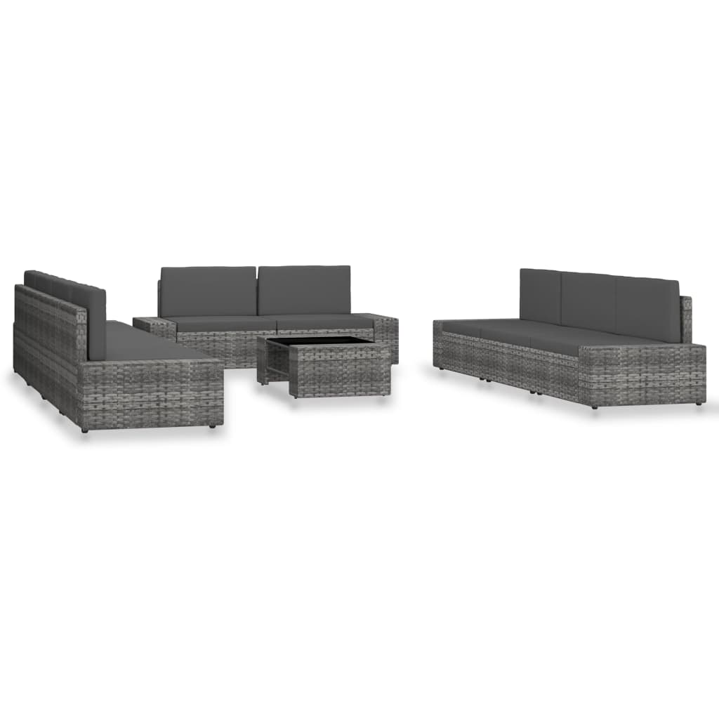Juego de muebles de jardín 10 piezas ratán sintético gris