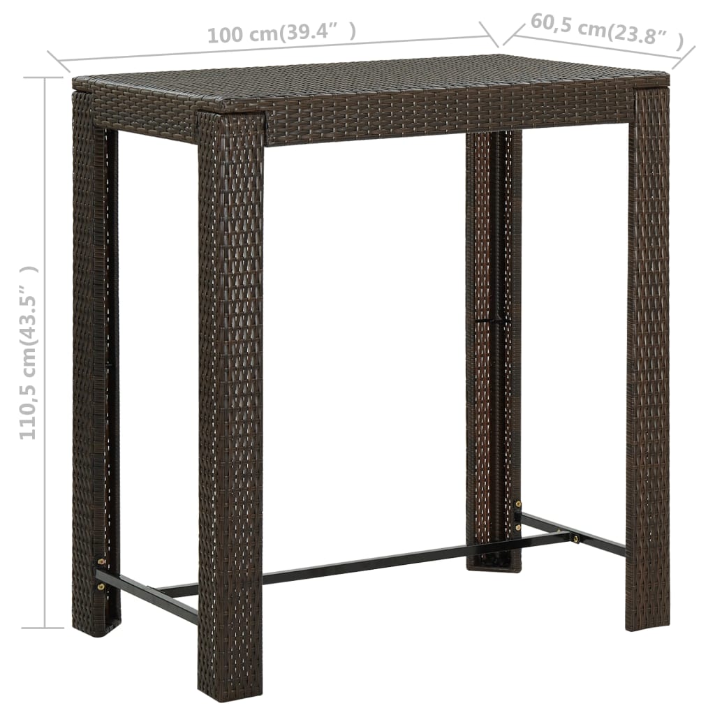 Mesa alta de jardín ratán sintético marrón 100x60,5x110,5 cm