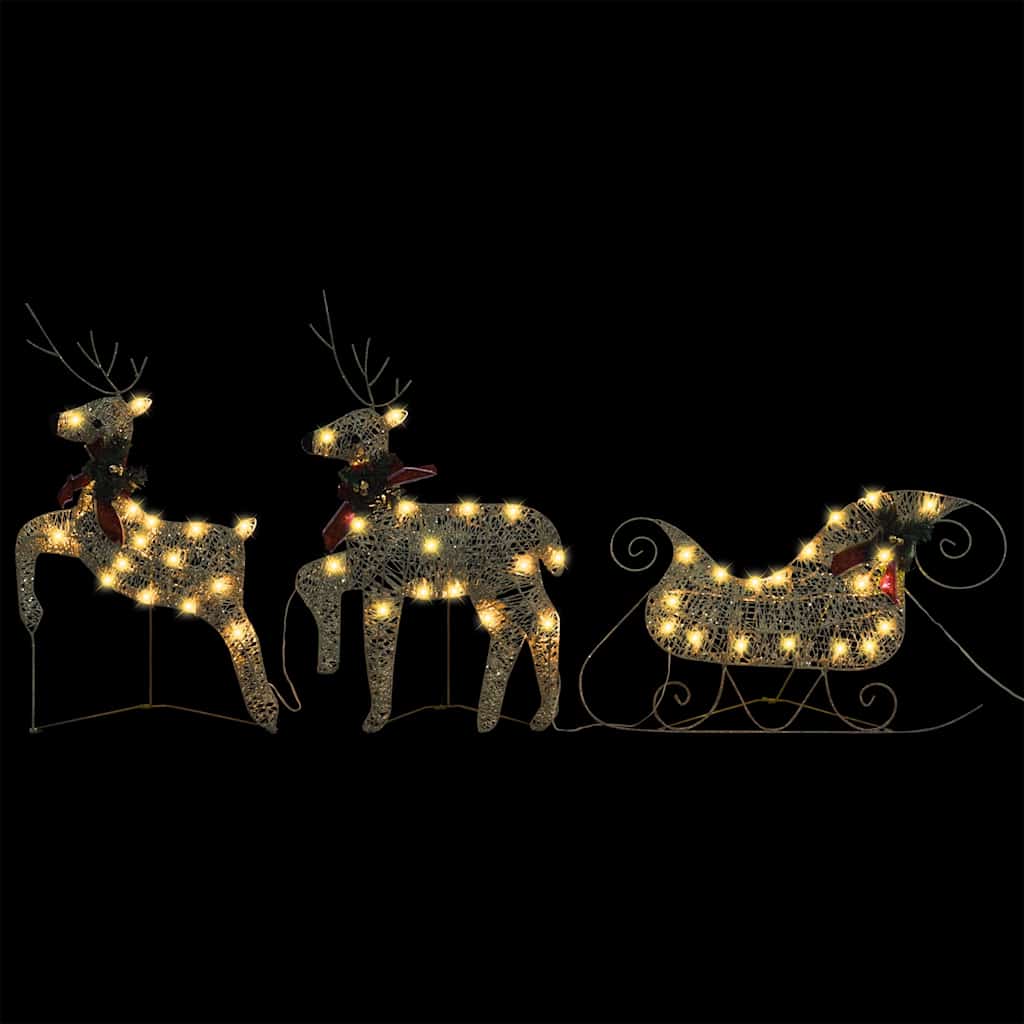 Renos y trineo decoración de Navidad 60 LEDs dorado jardín