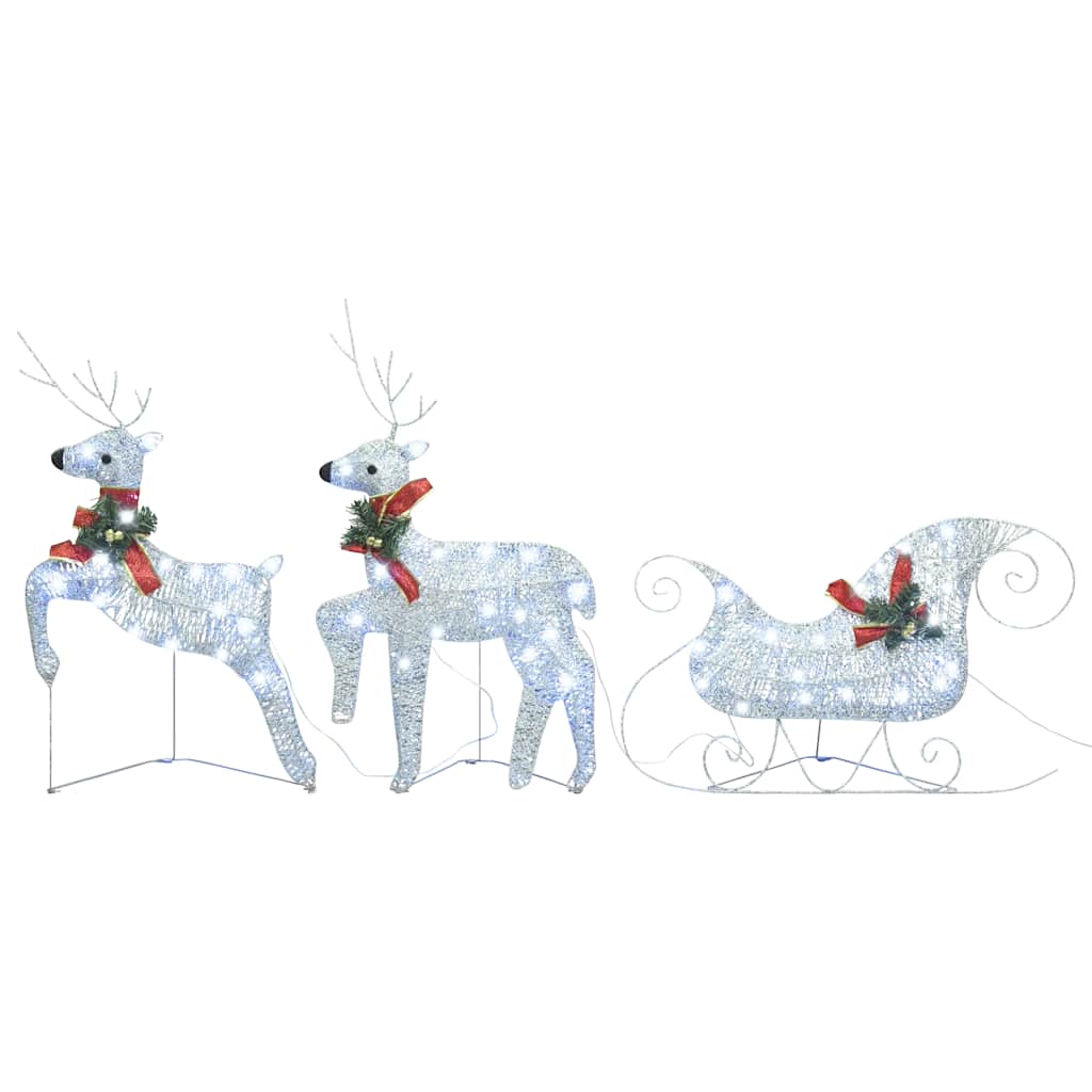 Trineo y renos decoración de Navidad de jardín 60 LED plateado