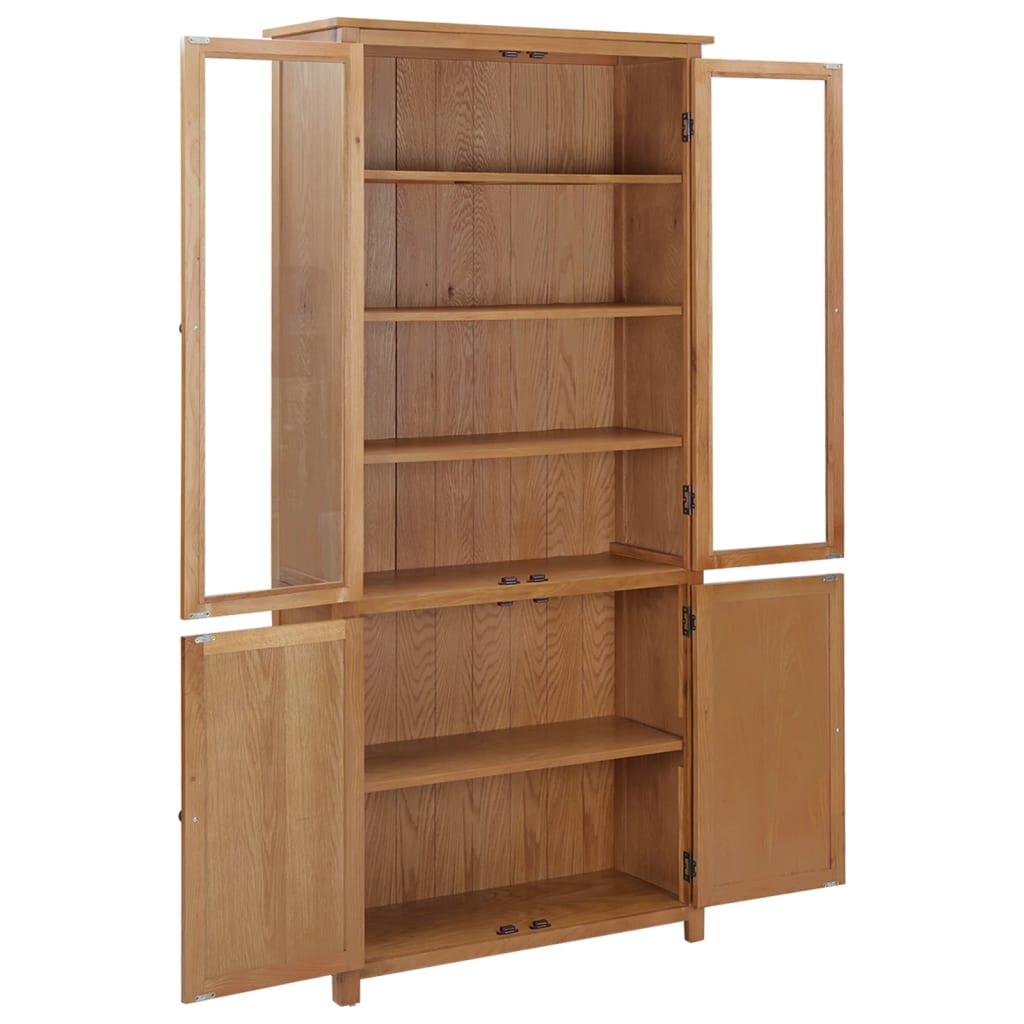 Estantería 4 puertas madera roble macizo y cristal 90x35x200cm