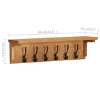 Perchero de madera maciza de roble 60x16x16 cm