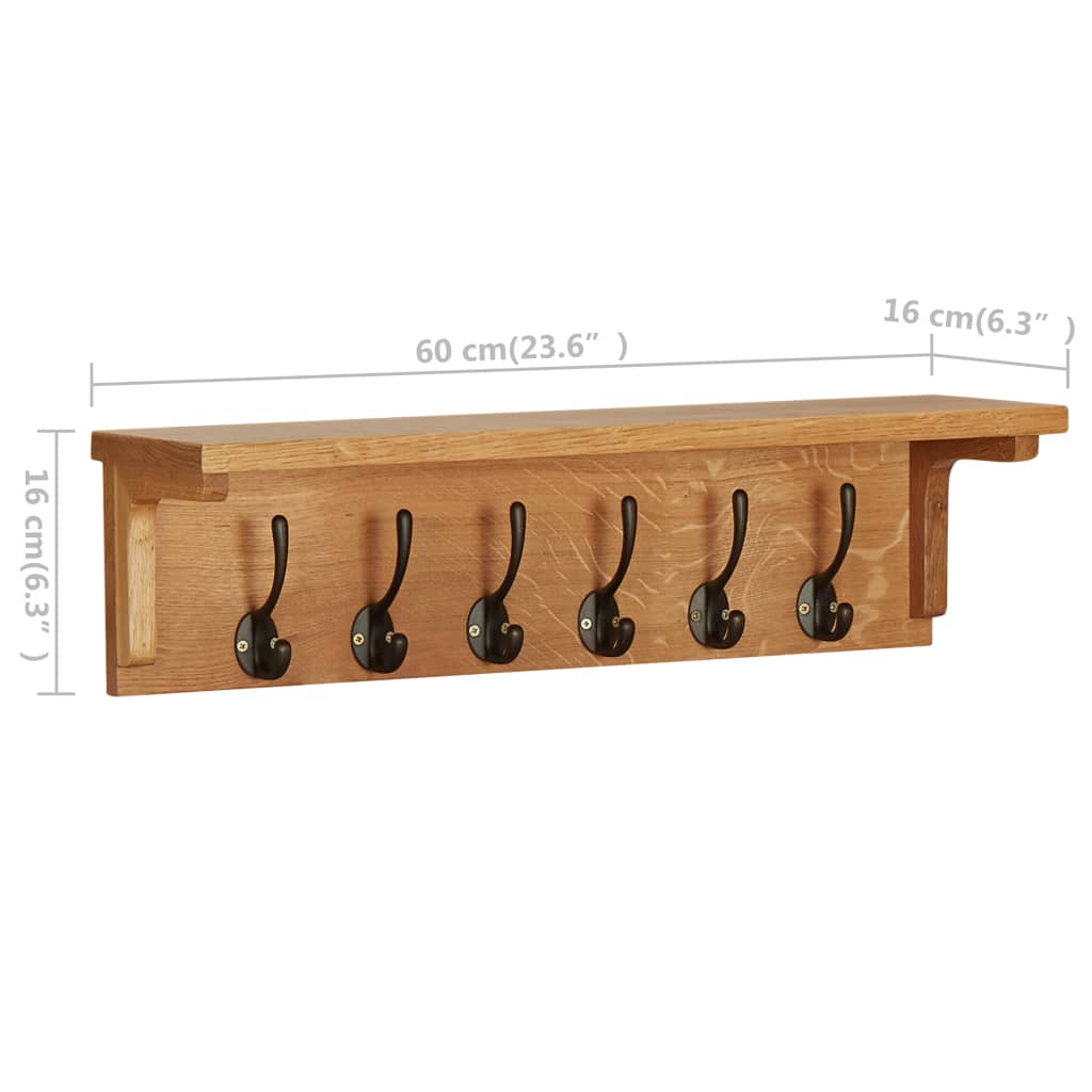 Perchero de madera maciza de roble 60x16x16 cm