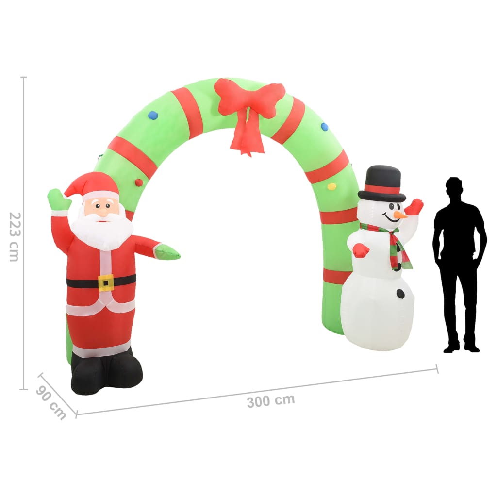 Arco de Navidad inflable Papá Noel y muñeco de nieve LED 223 cm
