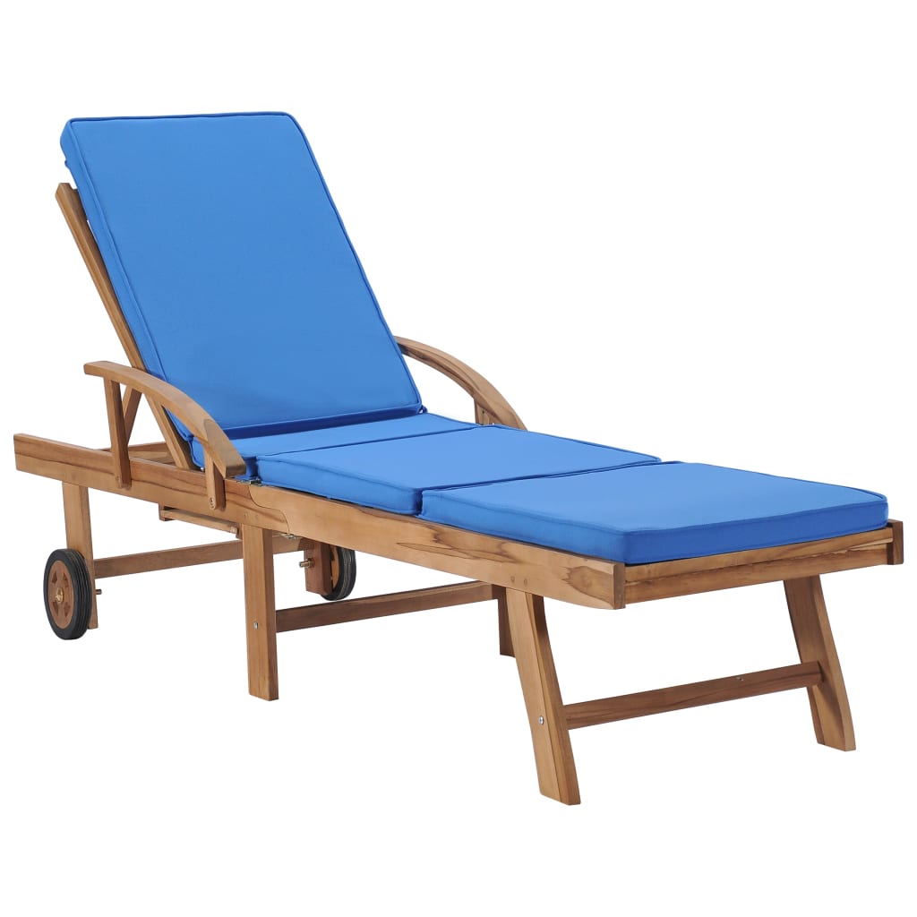 Tumbonas con cojín 2 uds madera maciza de teca azul