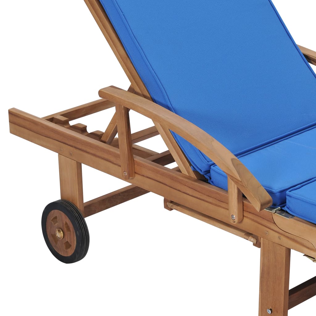 Tumbonas con cojín 2 uds madera maciza de teca azul