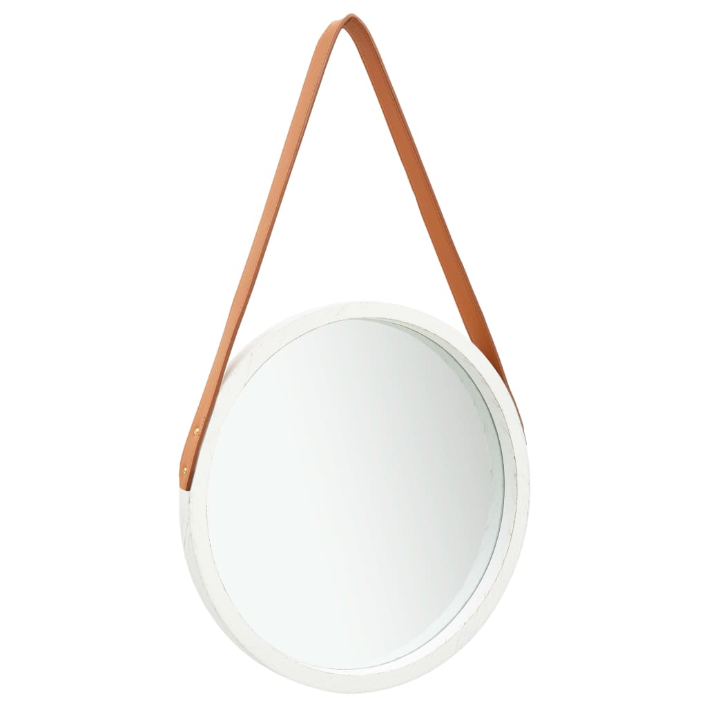 Espejo de pared con correa blanco 40 cm