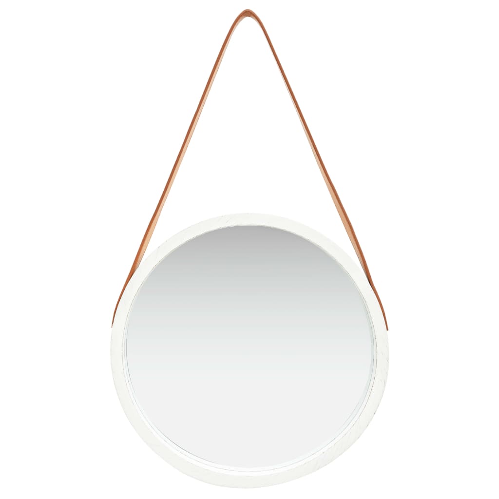 Espejo de pared con correa blanco 40 cm