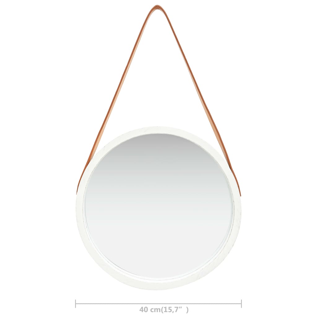 Espejo de pared con correa blanco 40 cm