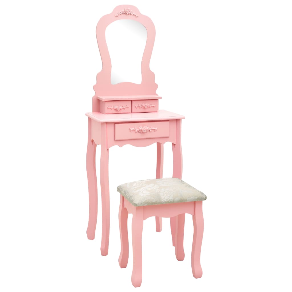 Juego de tocador y taburete madera paulownia blanco 75x69x140cm