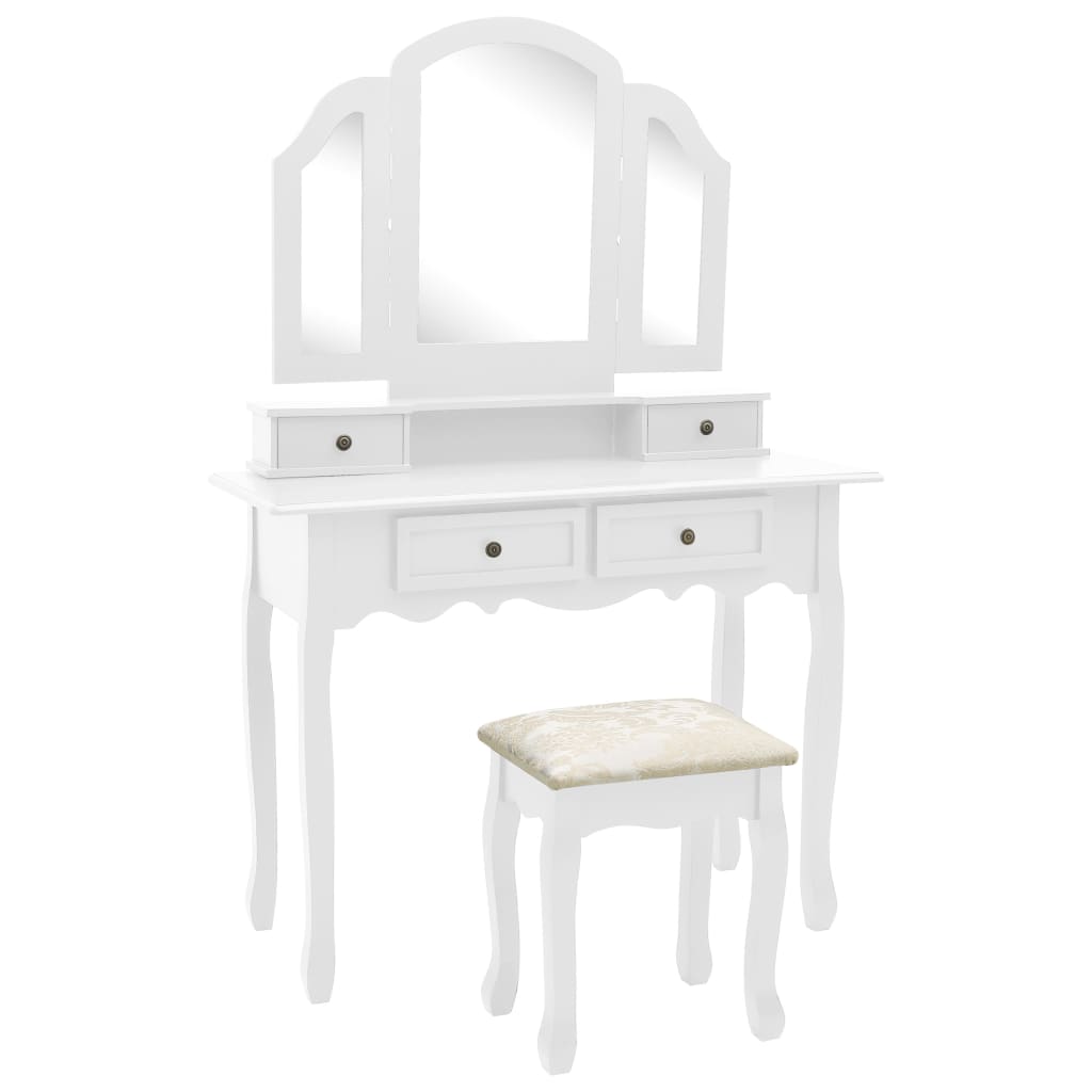 Juego de tocador y taburete madera paulownia gris 100x40x146cm