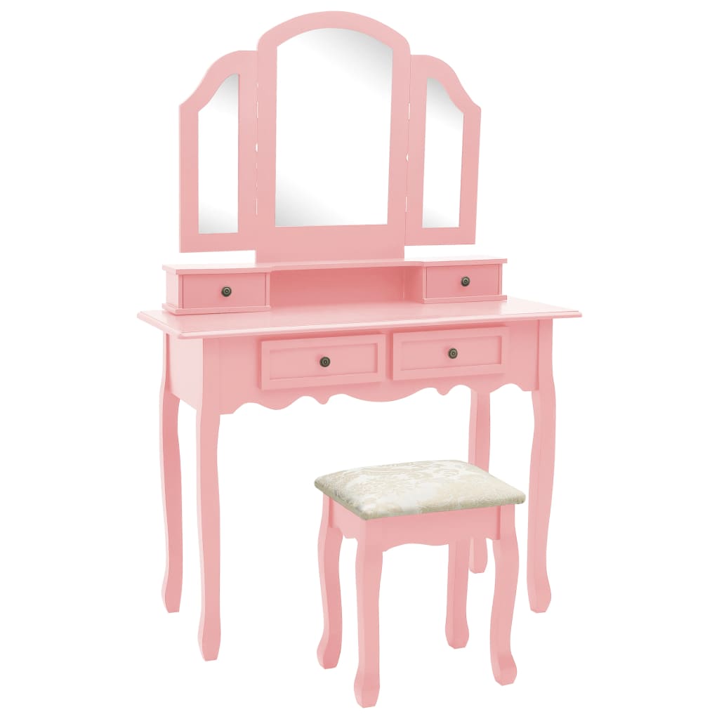 Dressing table and stool set, grey paulownia wood 100x40x146cm
