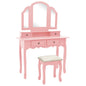 Dressing table and stool set, grey paulownia wood 100x40x146cm