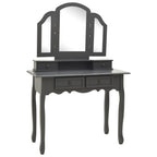 Juego de tocador y taburete madera paulownia gris 100x40x146cm