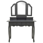 Juego de tocador y taburete madera paulownia gris 100x40x146cm