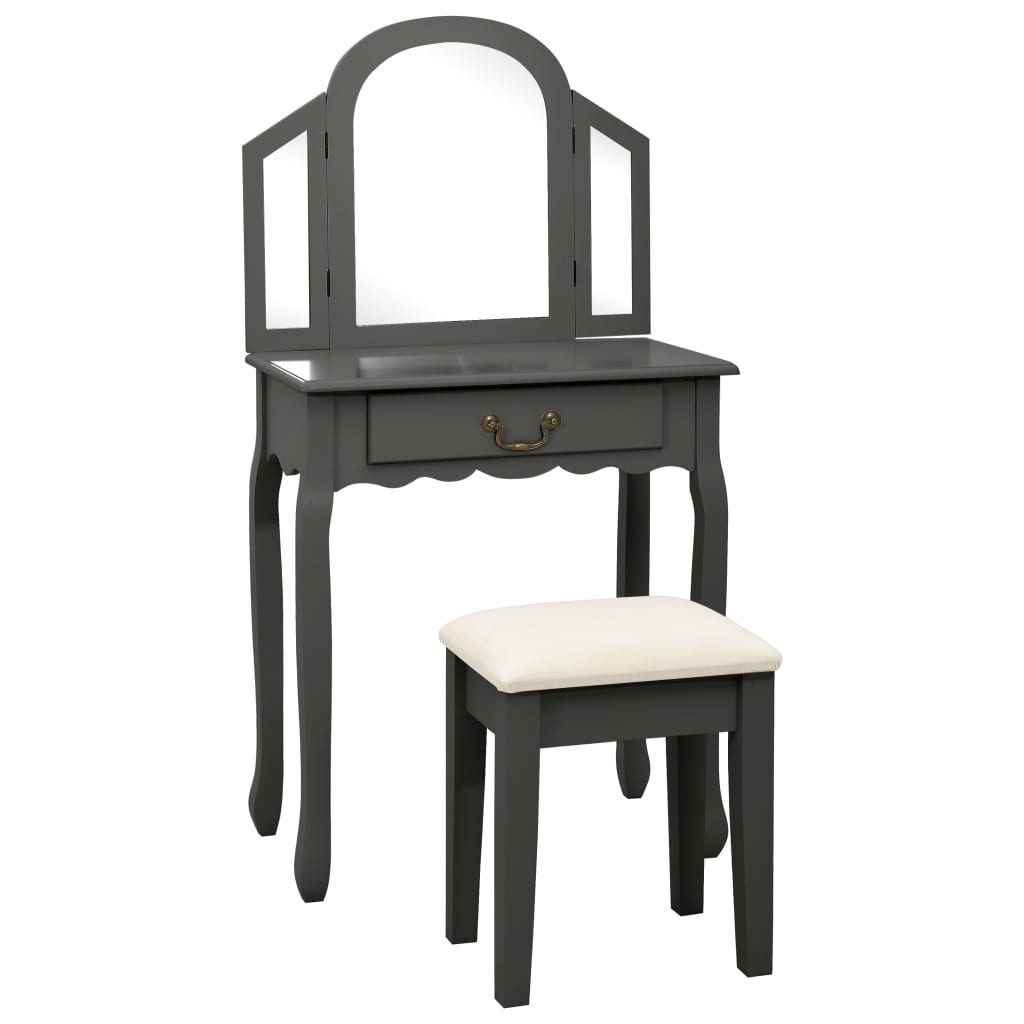 Paulownia wood dressing table and stool grey 65x36x128 cm