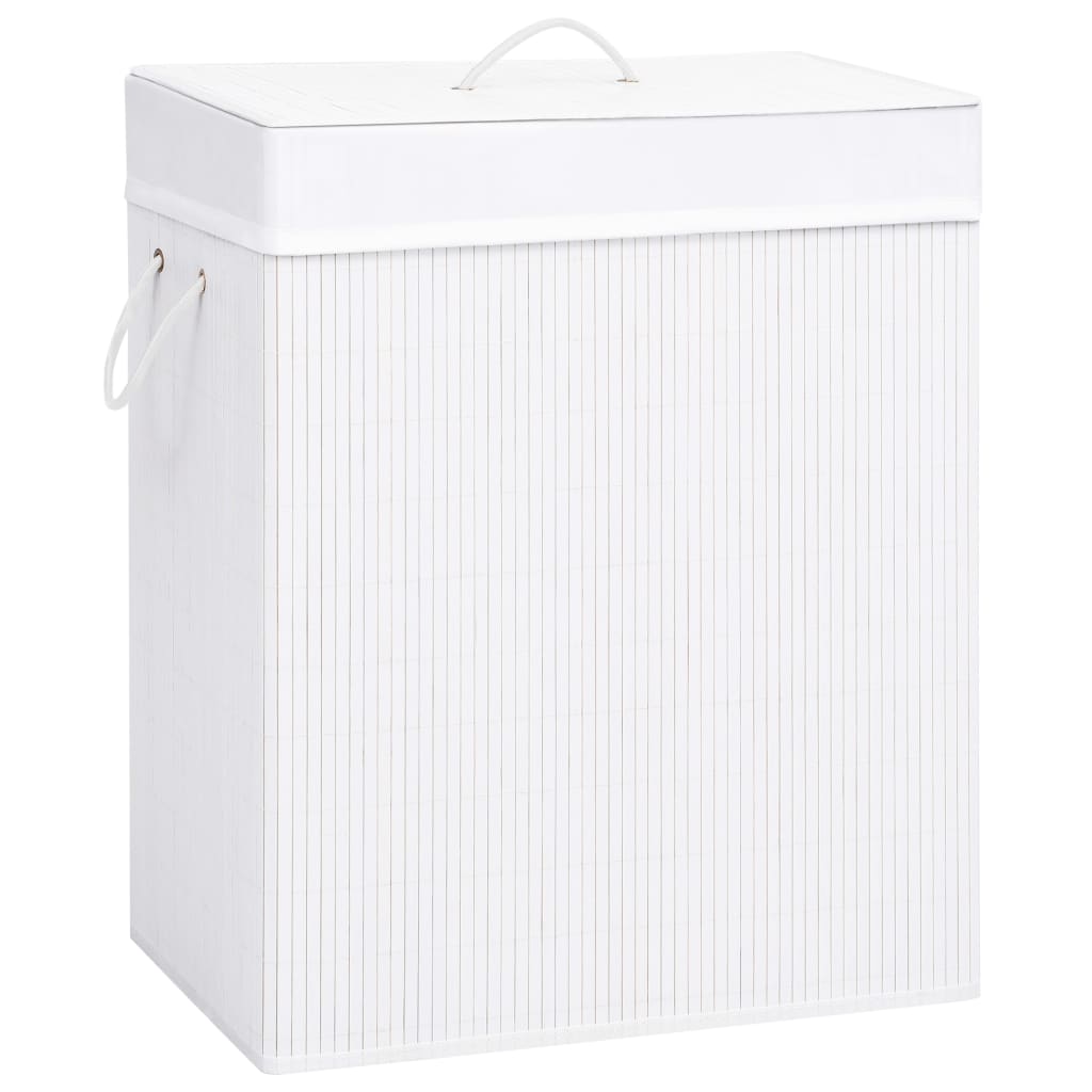 Cesto de roupa suja de bambu de uma secção branco