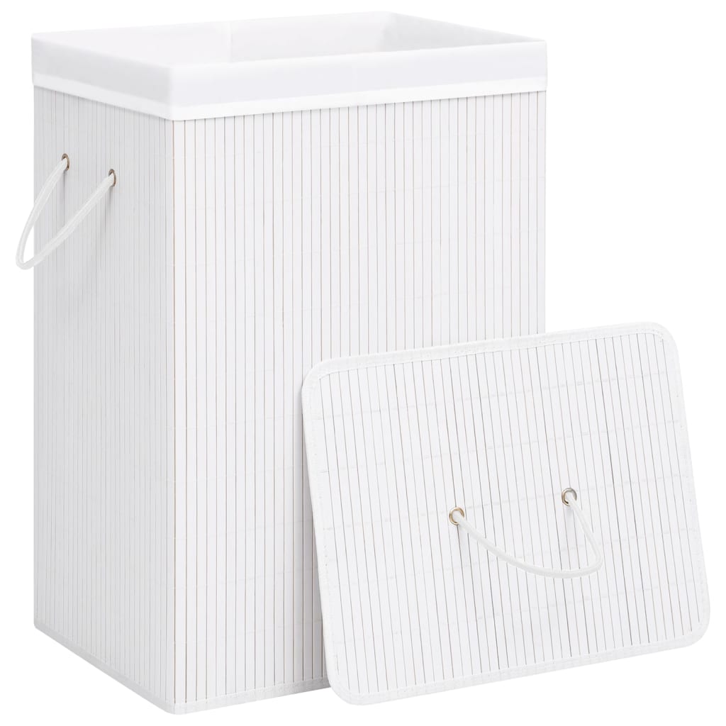 Cesta para la ropa sucia de bambú de una sección blanca