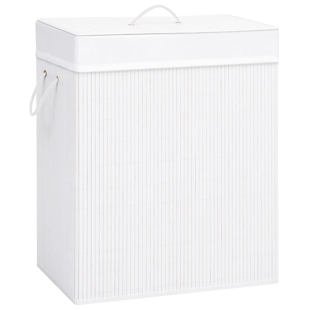 Cesto de roupa suja de bambu de uma secção branco