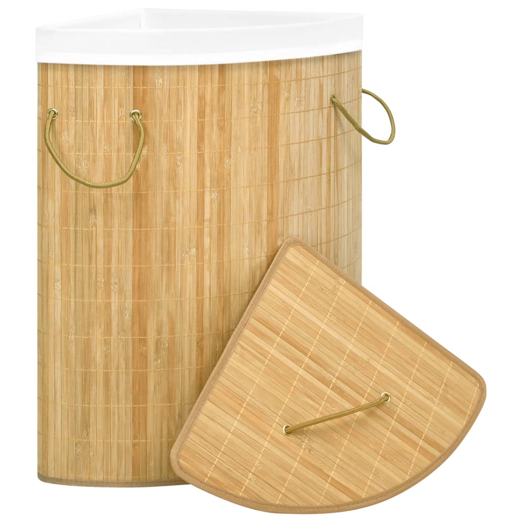Cesto para la ropa sucia de esquina bambú 60 L