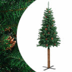 Árbol de Navidad delgado madera auténtica y piñas PVC 150 cm