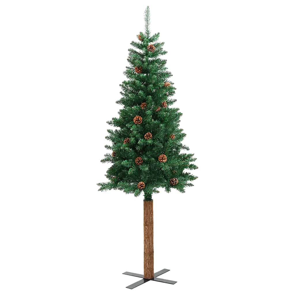 Árbol de Navidad delgado madera auténtica y piñas PVC 150 cm