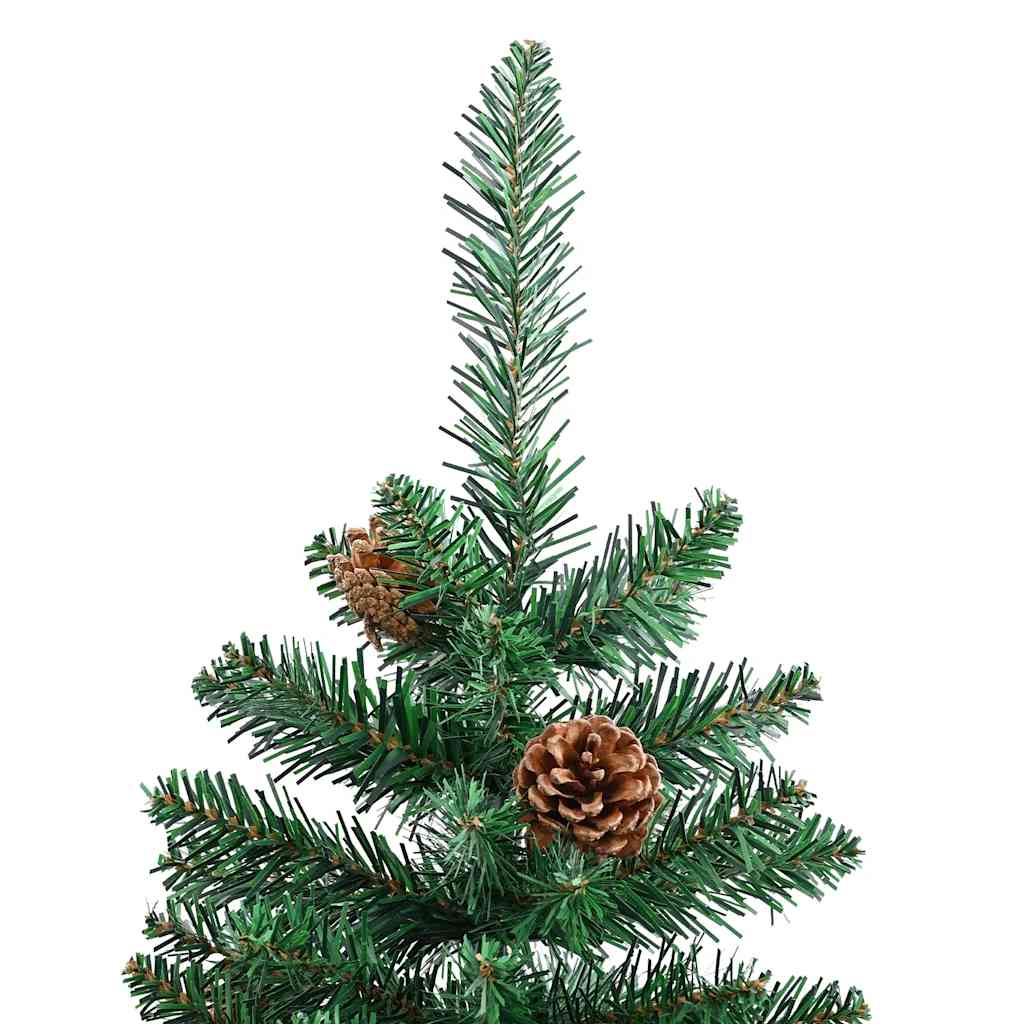 Árbol de Navidad delgado madera auténtica y piñas PVC 150 cm