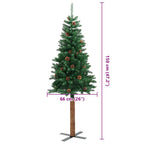 Árbol de Navidad delgado madera auténtica y piñas PVC 150 cm