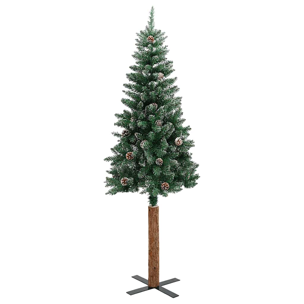 Árbol de Navidad estrecho con madera real y nieve 180 cm verde