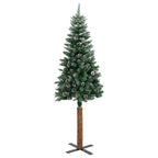 Árbol de Navidad estrecho con madera real y nieve 180 cm verde