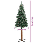 Árbol de Navidad estrecho con madera real y nieve 180 cm verde