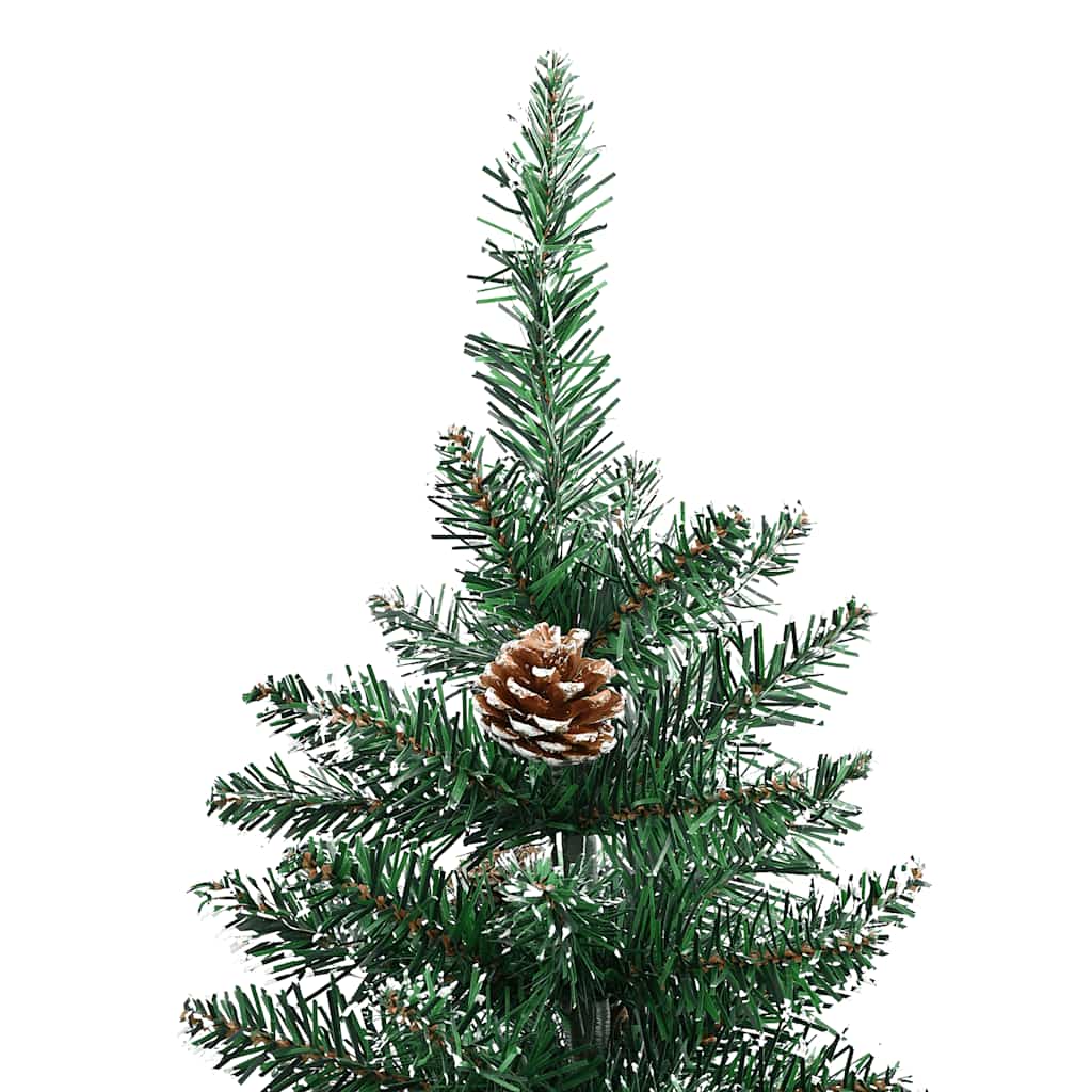 Árbol de Navidad estrecho con madera real y nieve 180 cm verde
