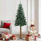 Árbol de Navidad estrecho con madera real y nieve 180 cm verde