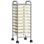 Carrito de almacenaje portátil 10 cajones plástico blanco