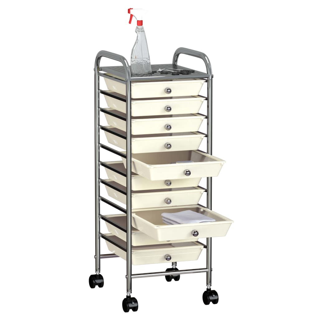 Carrito de almacenaje portátil 10 cajones plástico blanco
