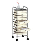 Carrito de almacenaje portátil 10 cajones plástico blanco