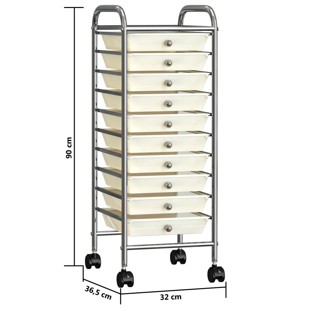 Carrito de almacenaje portátil 10 cajones plástico blanco