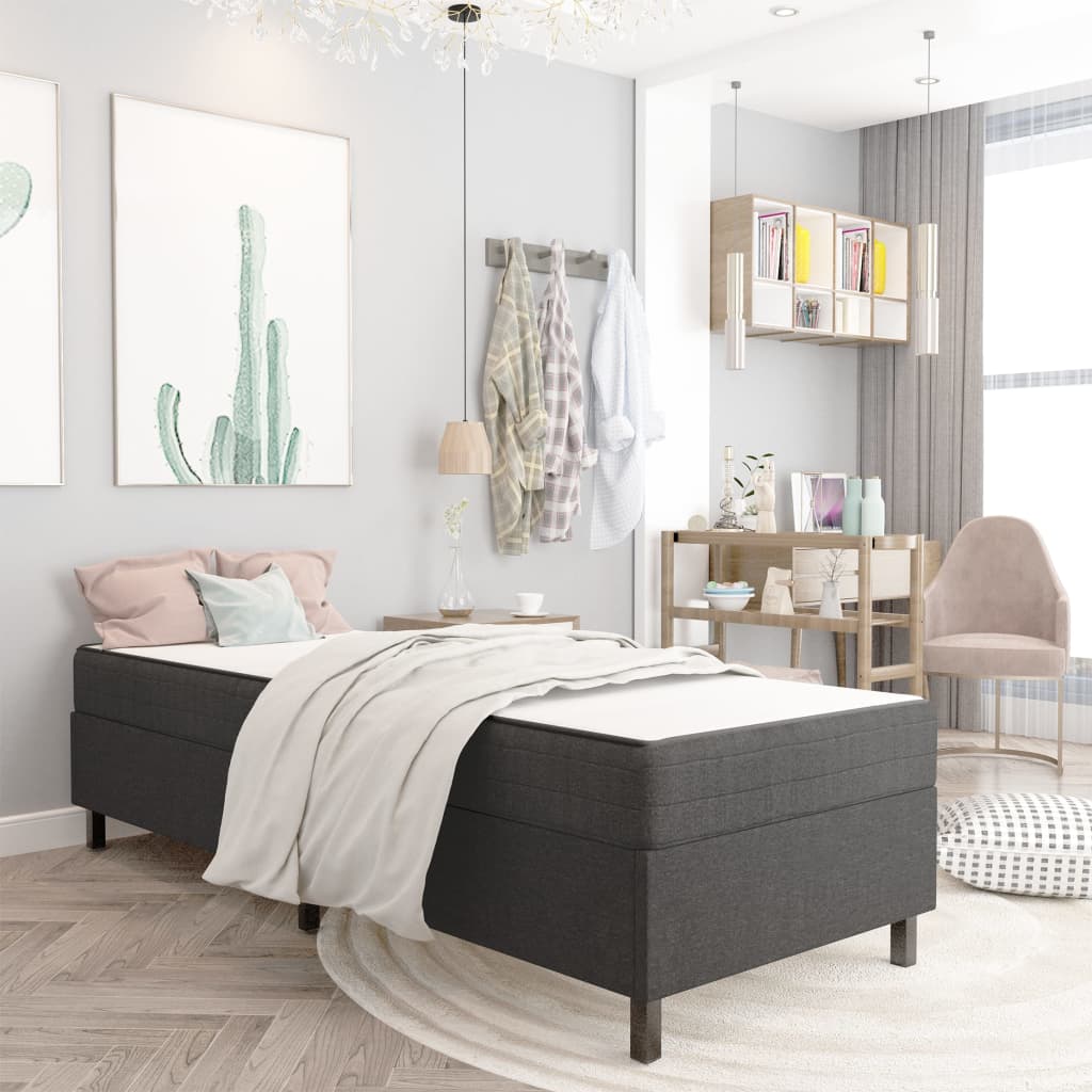 Cama box spring tecido cinzento escuro 100x200 cm