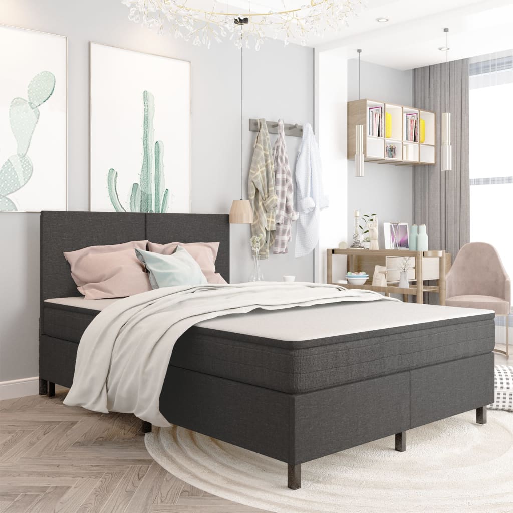 Cama box spring tecido cinzento escuro 100x200 cm