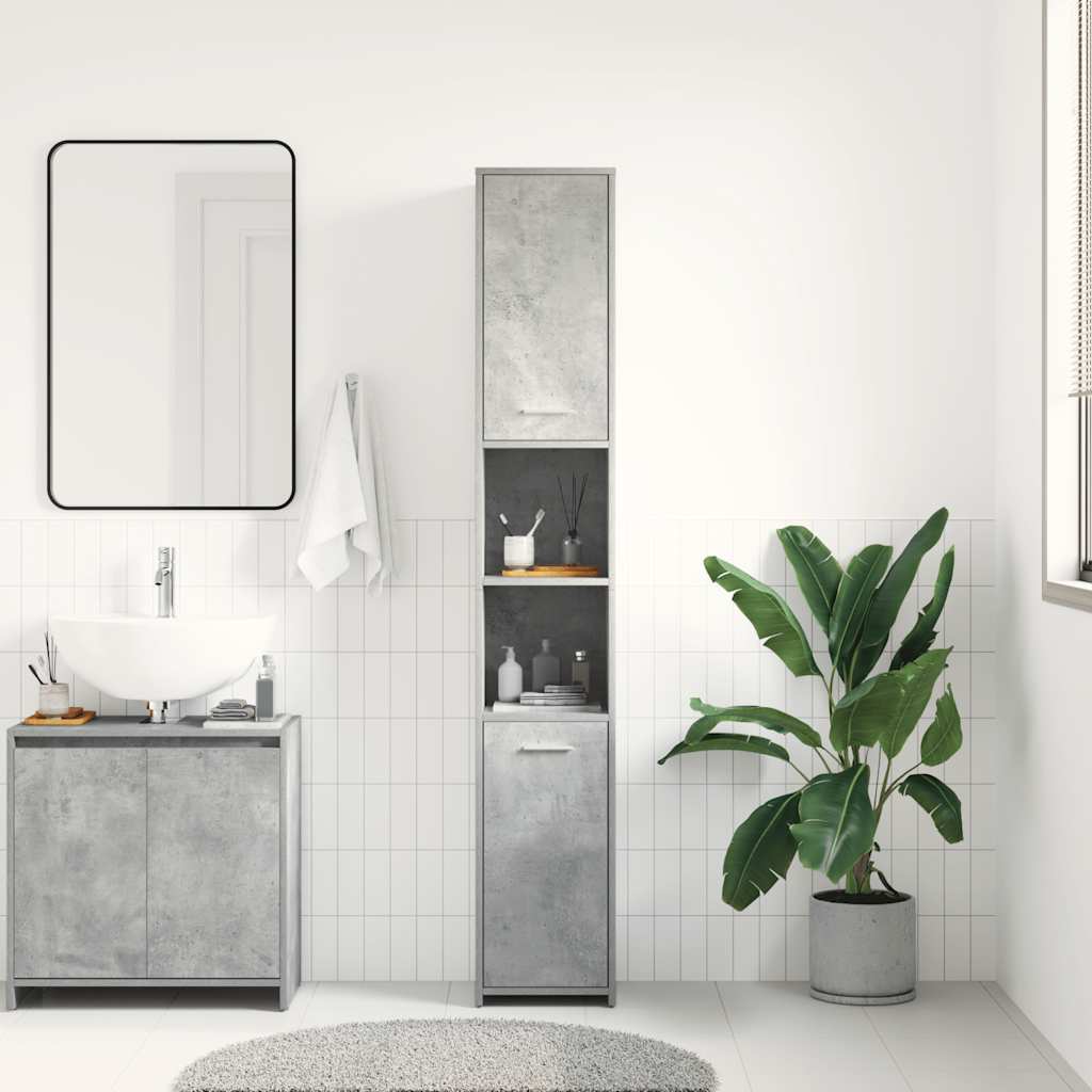 Armario baño madera contrachapada gris hormigón 30x30x183,5 cm