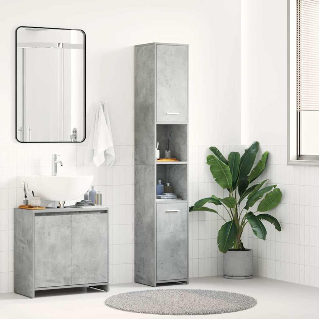 Armario baño madera contrachapada gris hormigón 30x30x183,5 cm